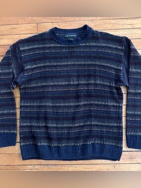 Vintage 90s Croft Barrow Sweater Men's Large Grandpa Textured Geometric navy m